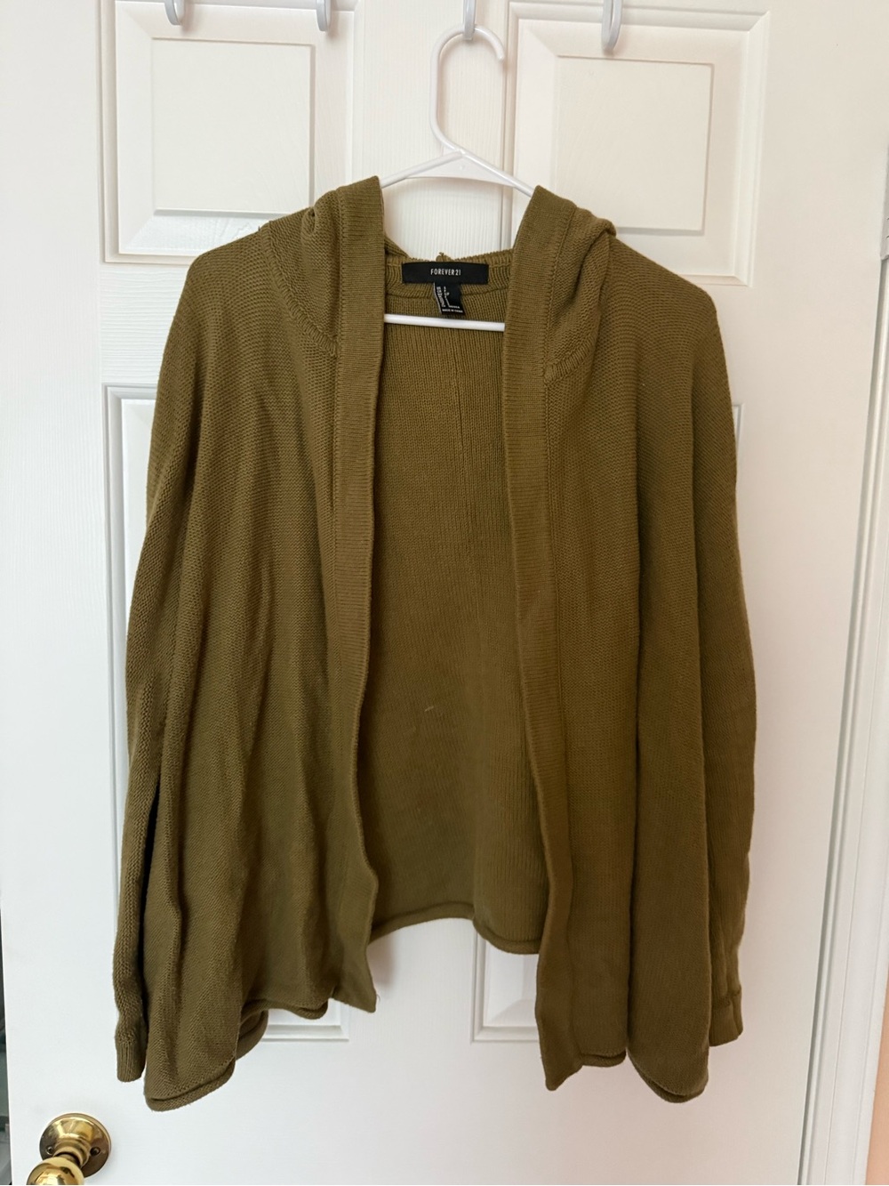 Forever 21 Olive Green Hooded Open-Front Cardigan